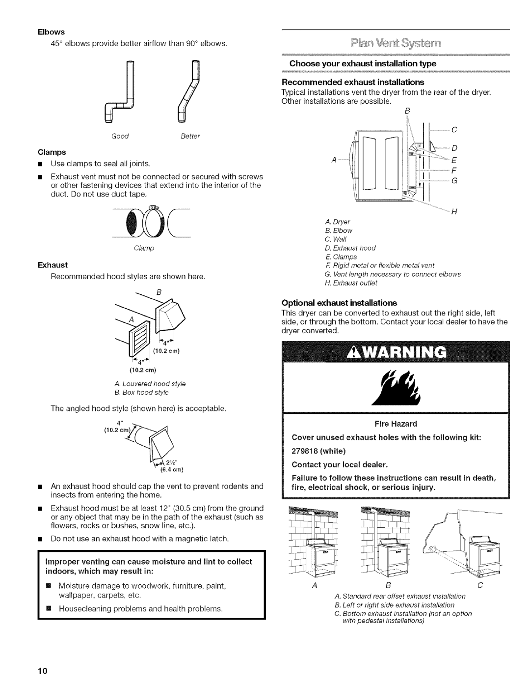 Kenmore 110.9656 manual GoodBetter, Clamp, Louvered hood style Box hood style, Optional exhaust installations 