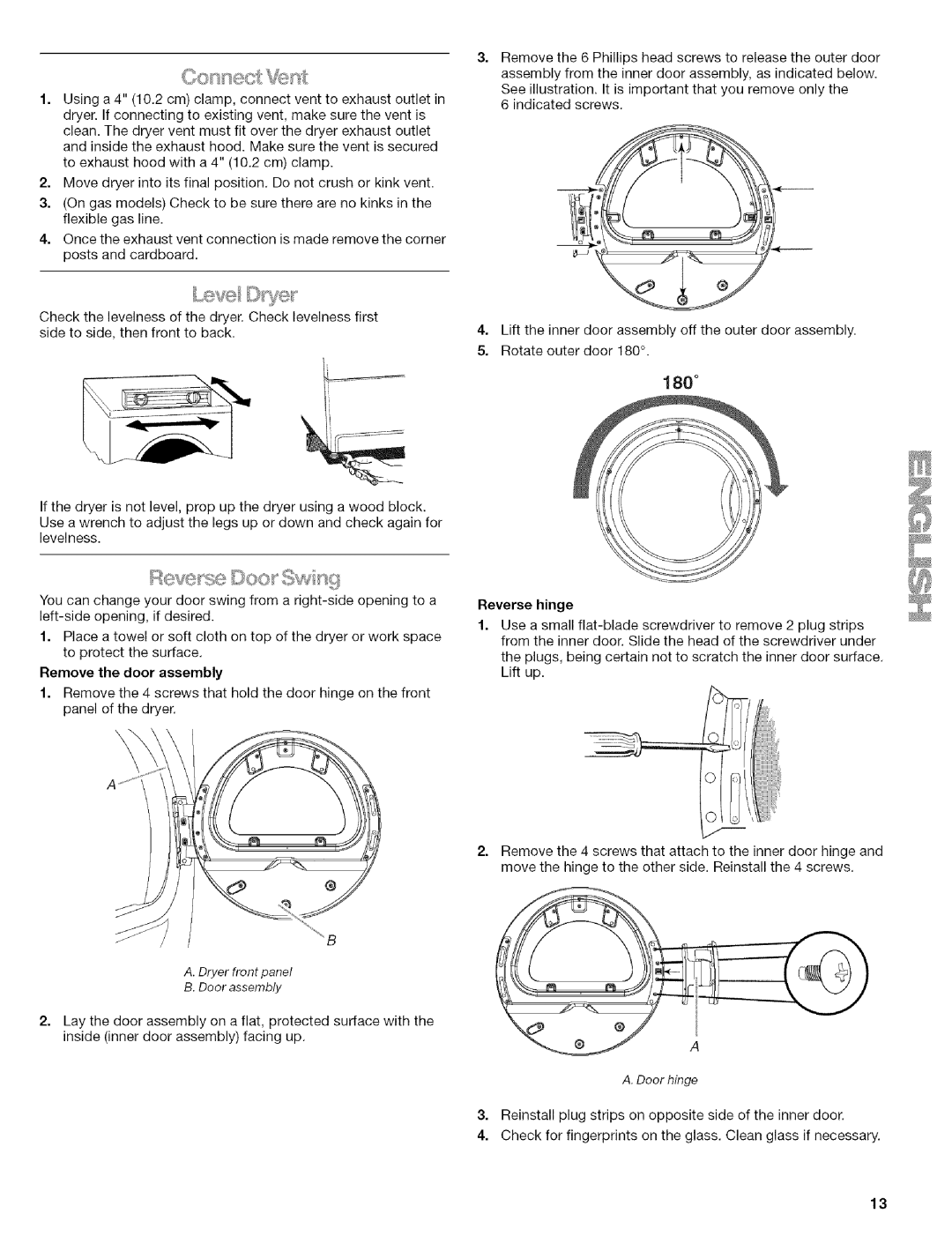 Kenmore 110.9656 manual Remove the door assembly, Reverse hinge 