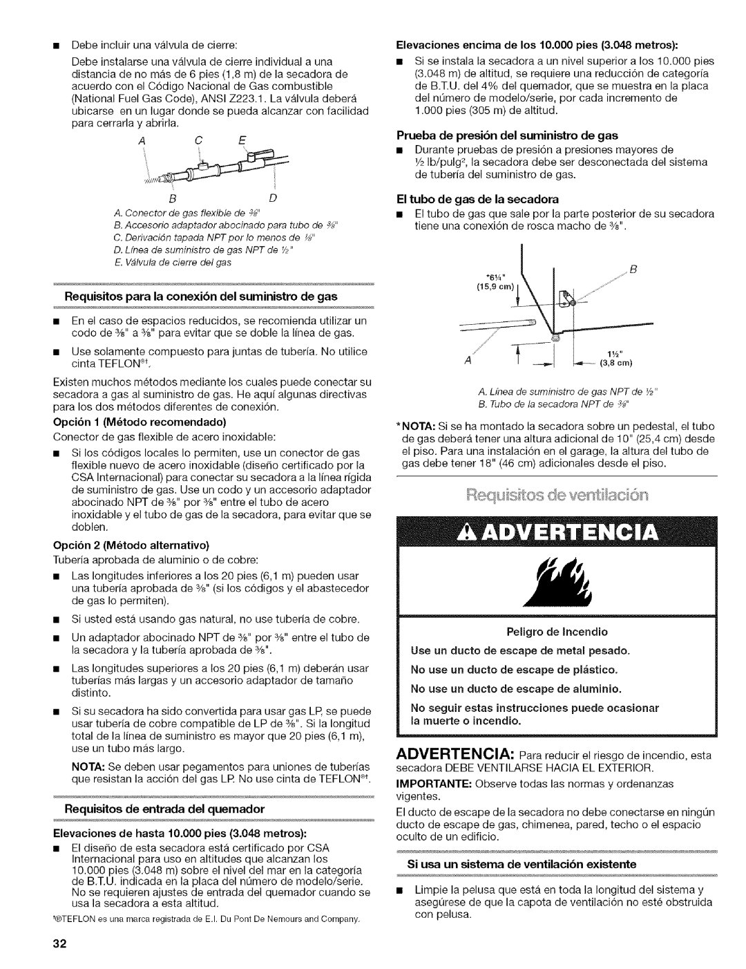 Kenmore 110.9656 Requisitos para la conexibn del suministro de gas, Opcibn 1 Mtodo recomendado, Opcibn 2 Mtodo alternativo 