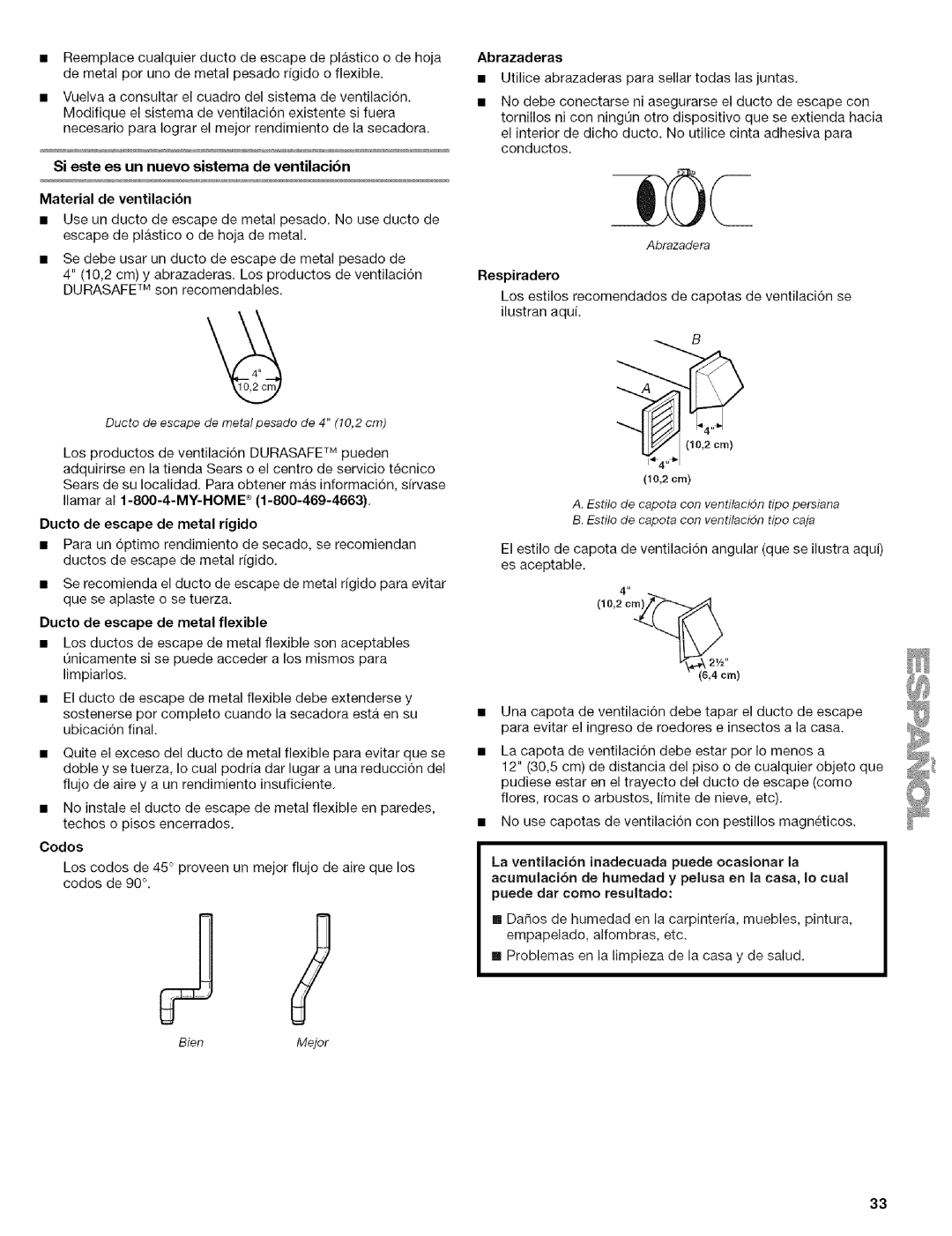 Kenmore 110.9656 manual Si este es un nuevo sistema de ventilacibn, Material de ventilacibn, Ilamar al 1-800-4-MY-HOME 