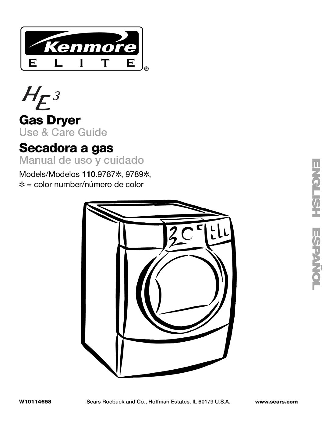 Kenmore 110.9787 manual Gas Dryer 