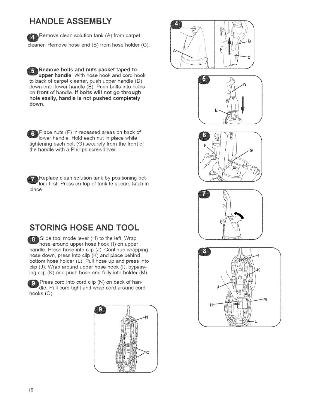 Kenmore 111.784, 473.8592 owner manual Handle Assembly, Storing Hose and Tool 