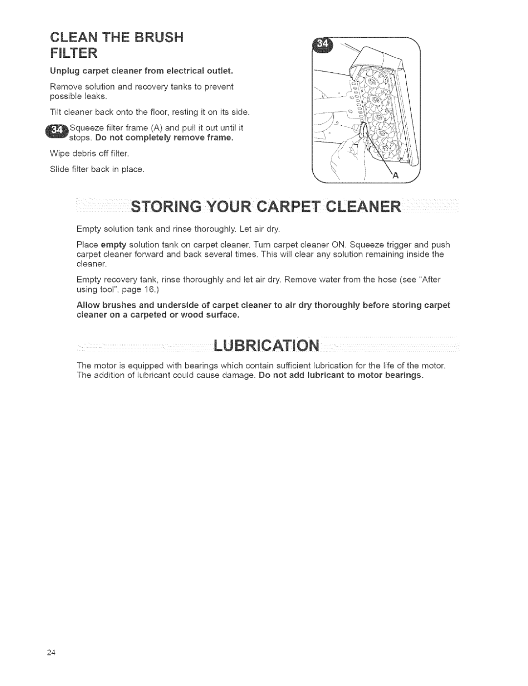 Kenmore 111.784, 473.8592 owner manual Clean the Brush 