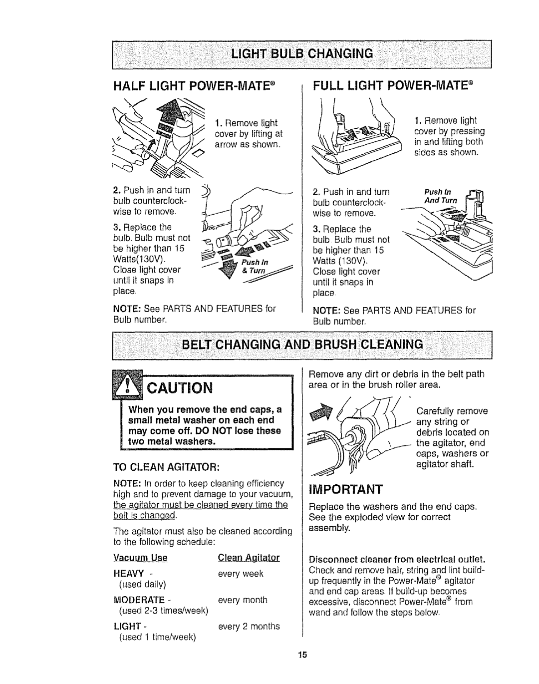 Kenmore 116.21513, 116.20512 owner manual Two metal washers, Use, Moderate, Light 