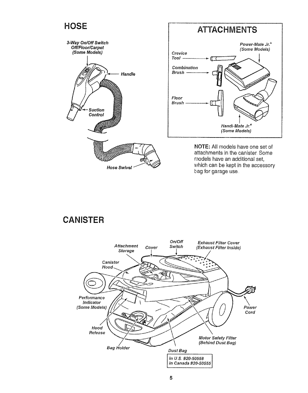 Kenmore 116.21513, 116.20512 owner manual Hose 