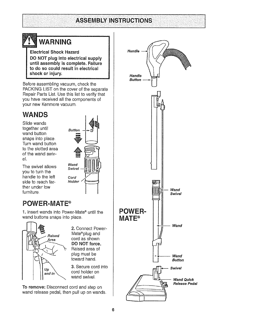 Kenmore 116.20512, 116.21513 owner manual Warnj.G 