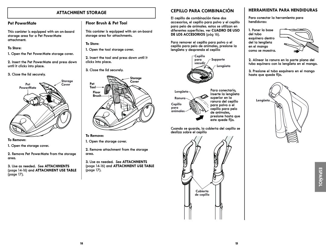 Kenmore 116.21714 manual Attachment Storage Cepillo Para Combinación, Herramienta Para Hendiduras 