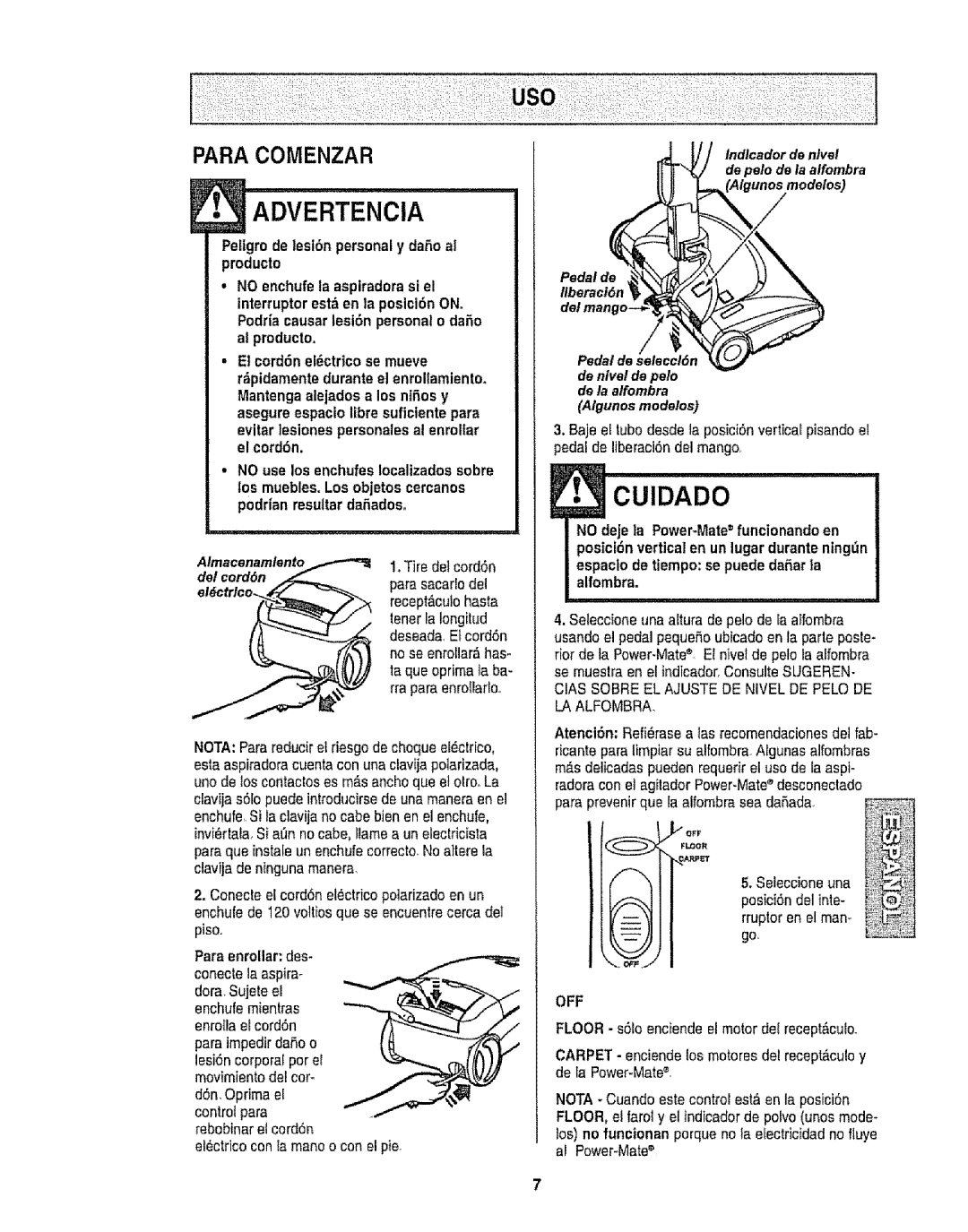 Kenmore 116.22812, 116.22813 Tire del cord6n, Para sacarlo del, Recept&culohasta, Tener la Iongitd, Deseada, Etcord6n 