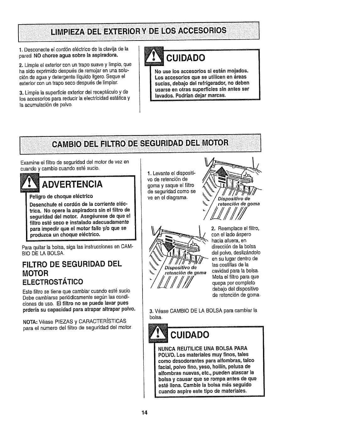 Kenmore 116.22813, 116.22812 Filtro DE Seguridad DEL Motor Electrostatico, ParedNOchoreeagua sobre la asptradora 