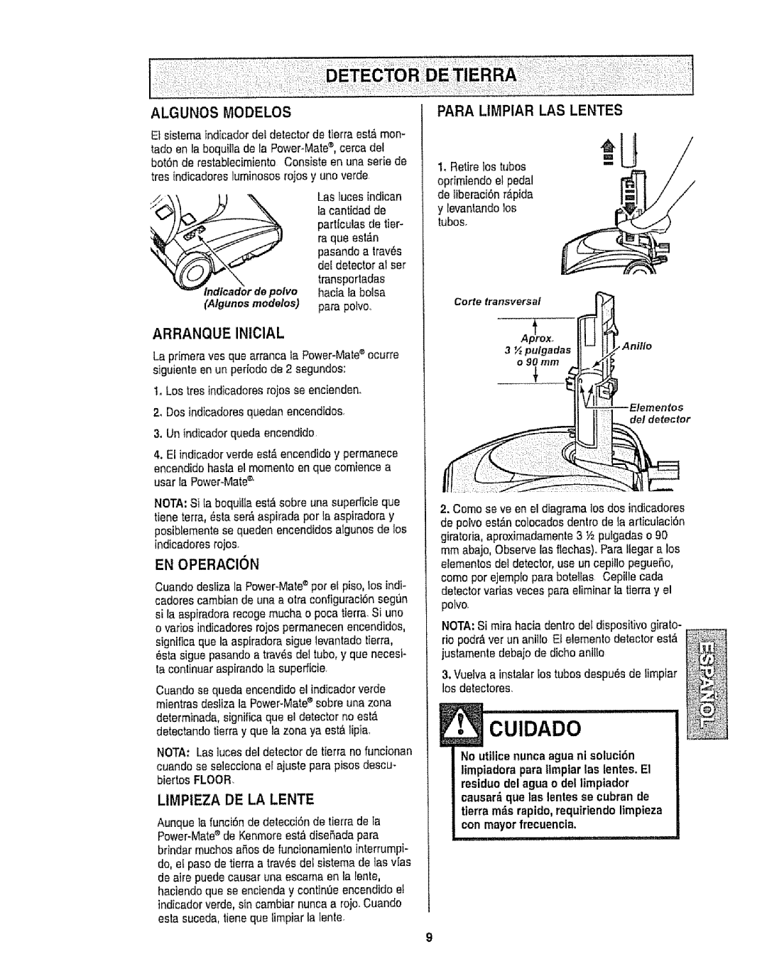 Kenmore 116.22812 E• Cuidado, Arranque Inicial, Algunos Modelos, Para Limpiar Las Lentes, En Operacion, de polvo 