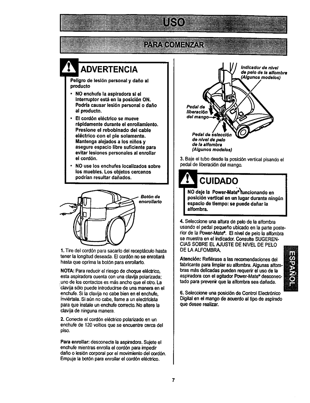 Kenmore 116.22822, 116.22823 owner manual Cuidado 