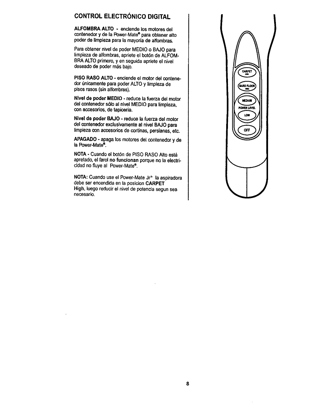 Kenmore 116.22823, 116.22822 owner manual Control Electrnico Digital 