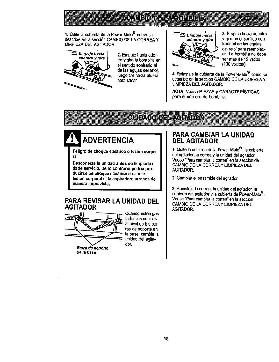 Kenmore 116.22823 Para Revisar LA Unidad DEL Agitador, Para Cambiar LA Unidad DEL Agitador, Limpieza DEL Agitador 