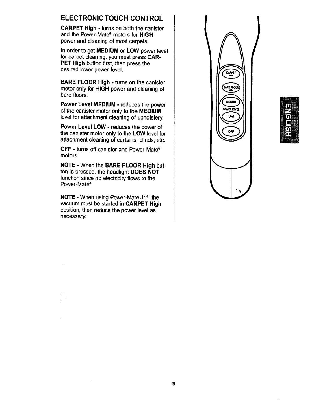 Kenmore 116.22822, 116.22823 Order to get Medium or LOW power level, Function since no electricity flows to the Power-Mate 