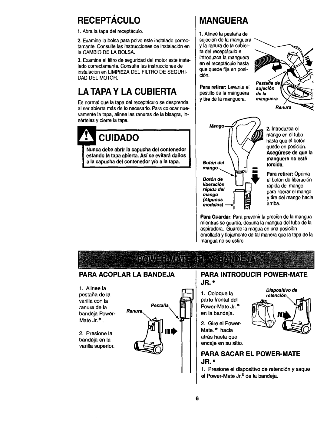 Kenmore 116.23513, 116.23512 owner manual LA Tapay LA Cubierta, Cuidado, De la, Disposltivode, Retenci6n 