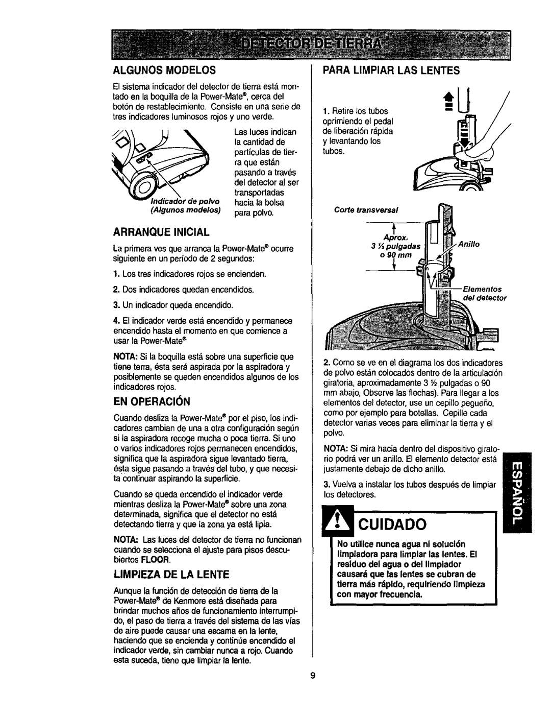 Kenmore 116.23512 El sistema indicador del detector de tierra est.men, Algunosmodetos para polvo, Retire los tubos 