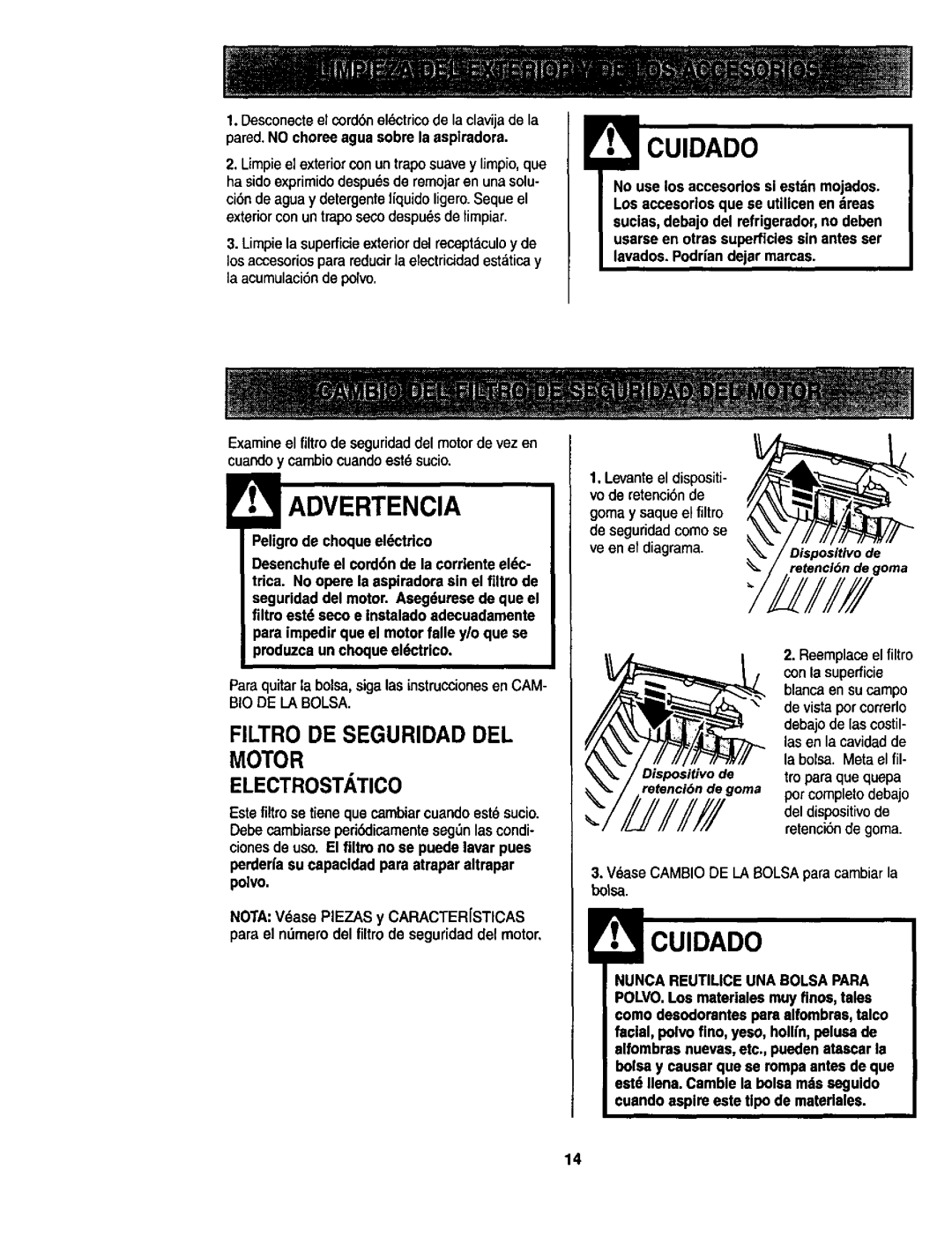 Kenmore 116.23513, 116.23512 Filtro DE Seguridad DEL Motor Electrostatico, Debajode lascostil- las en la cavidadde, Polvo 