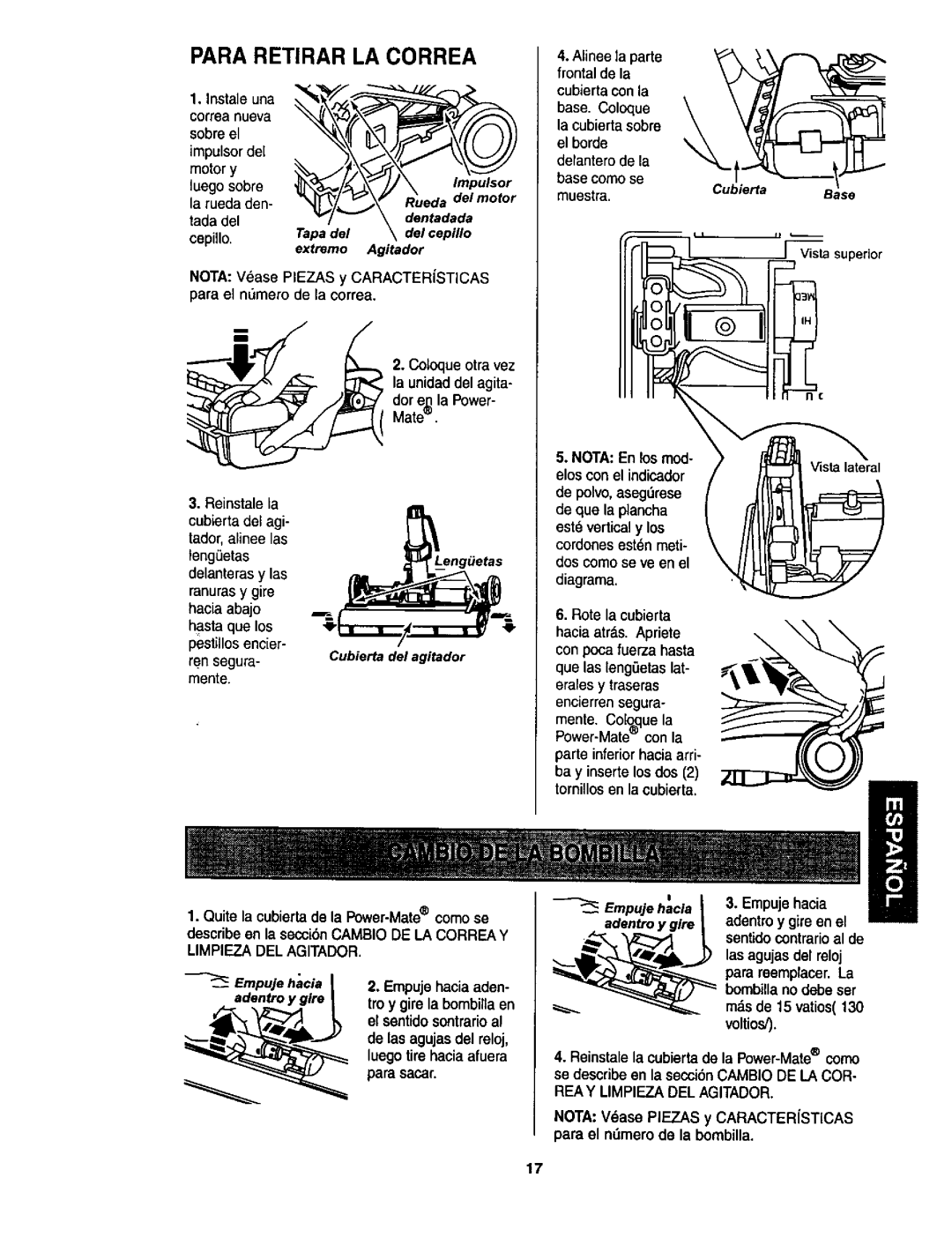 Kenmore 116.23512, 116.23513 owner manual Luego sobre, La rueda den, Tada del, Cepillo, Cubierta 