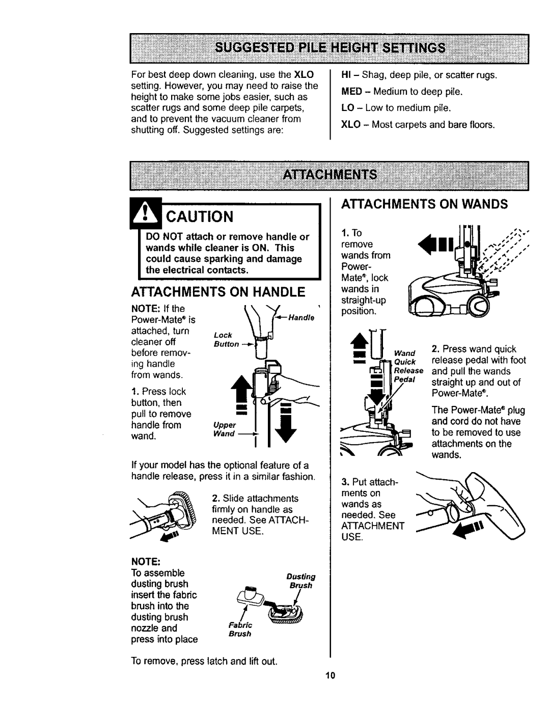 Kenmore 116.23812300, 116.23613, 11623613300, 116.23612 owner manual Attachments on Wands, Attachments on Handle, Busting 