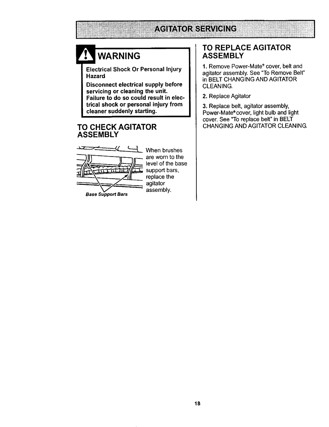 Kenmore 116.23812300, 116.23613, 11623613300, 116.23612 owner manual To Check Agitator Assembly, To Replace Agitator Assembly 