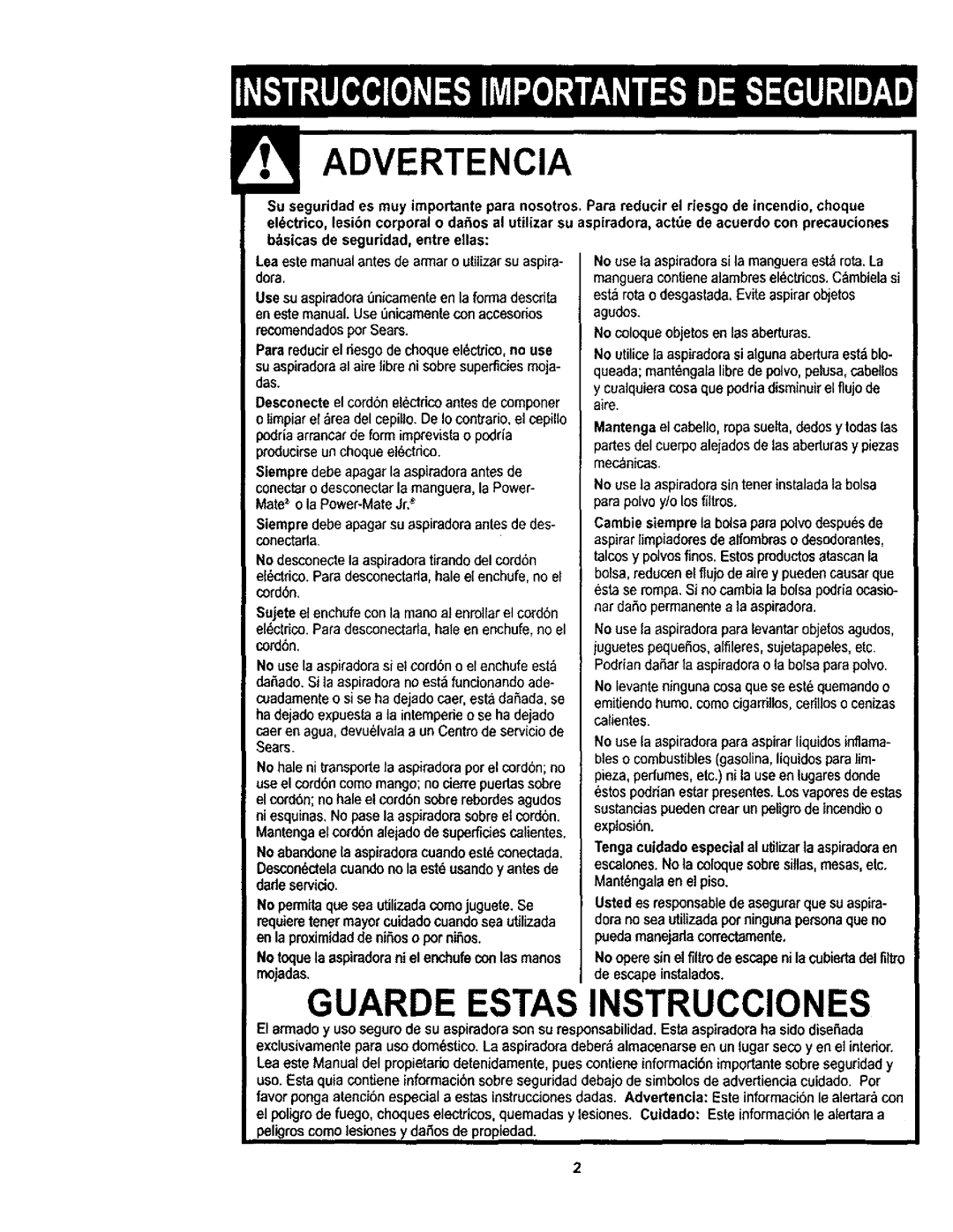 Kenmore 116.23812300, 116.23613, 11623613300, 116.23612 owner manual Caer en agua, devuelvala a un Centrode serviciode Sears 