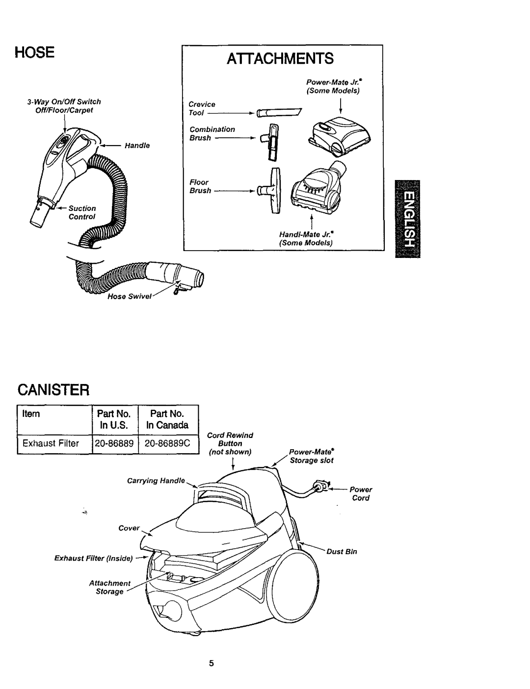 Kenmore 116.23637C owner manual Canister, U.S 