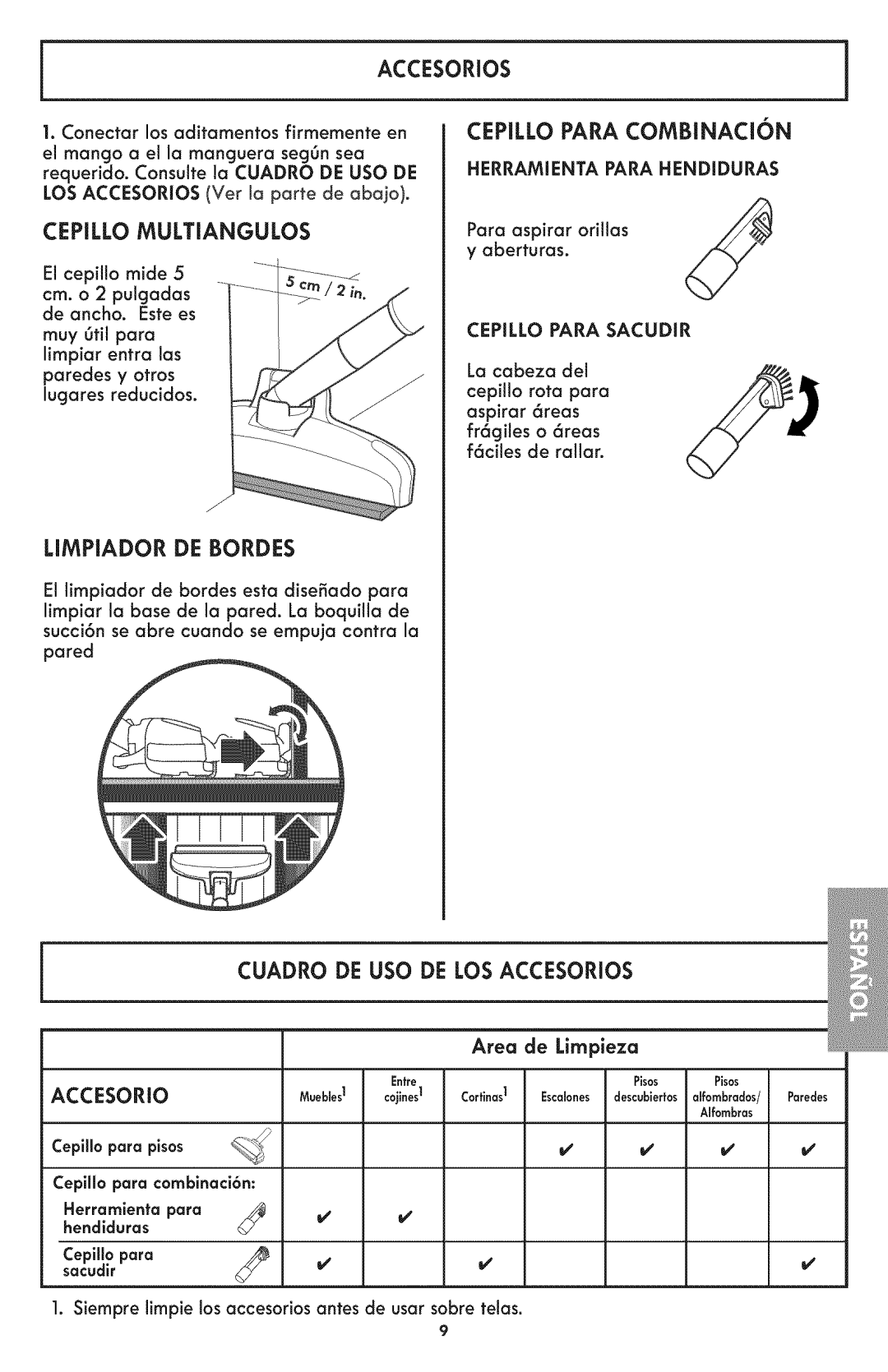 Kenmore 116.24194 manual Accesorios, Cepillo Para COMBINACI6N, Cepillo Multiangulos 