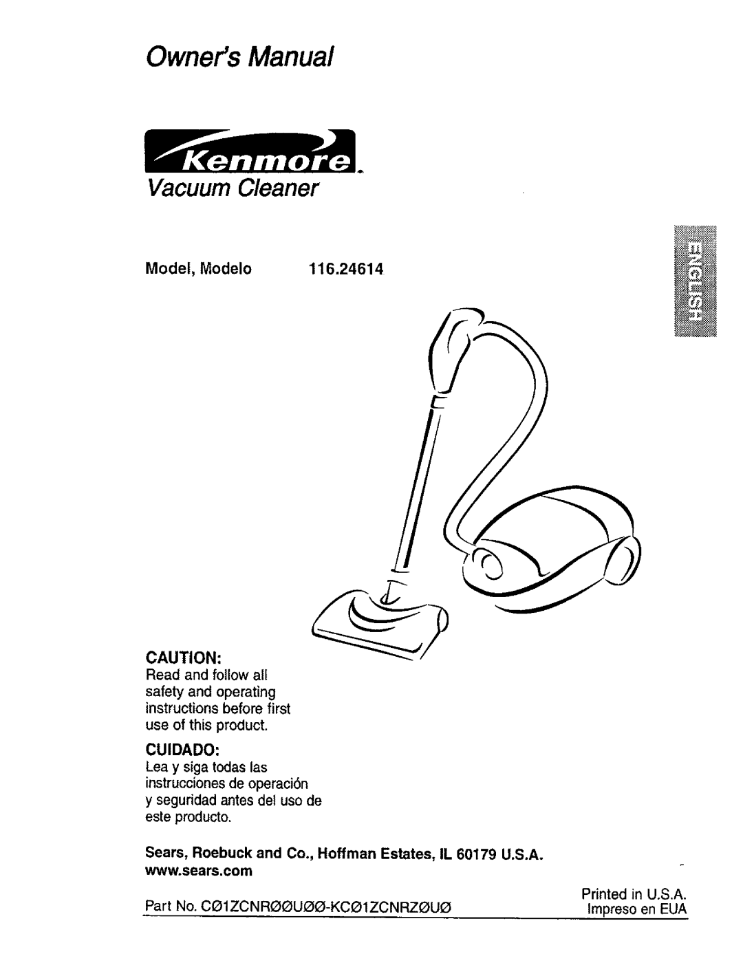 Kenmore 116.24614 owner manual Vacuum Cleaner 