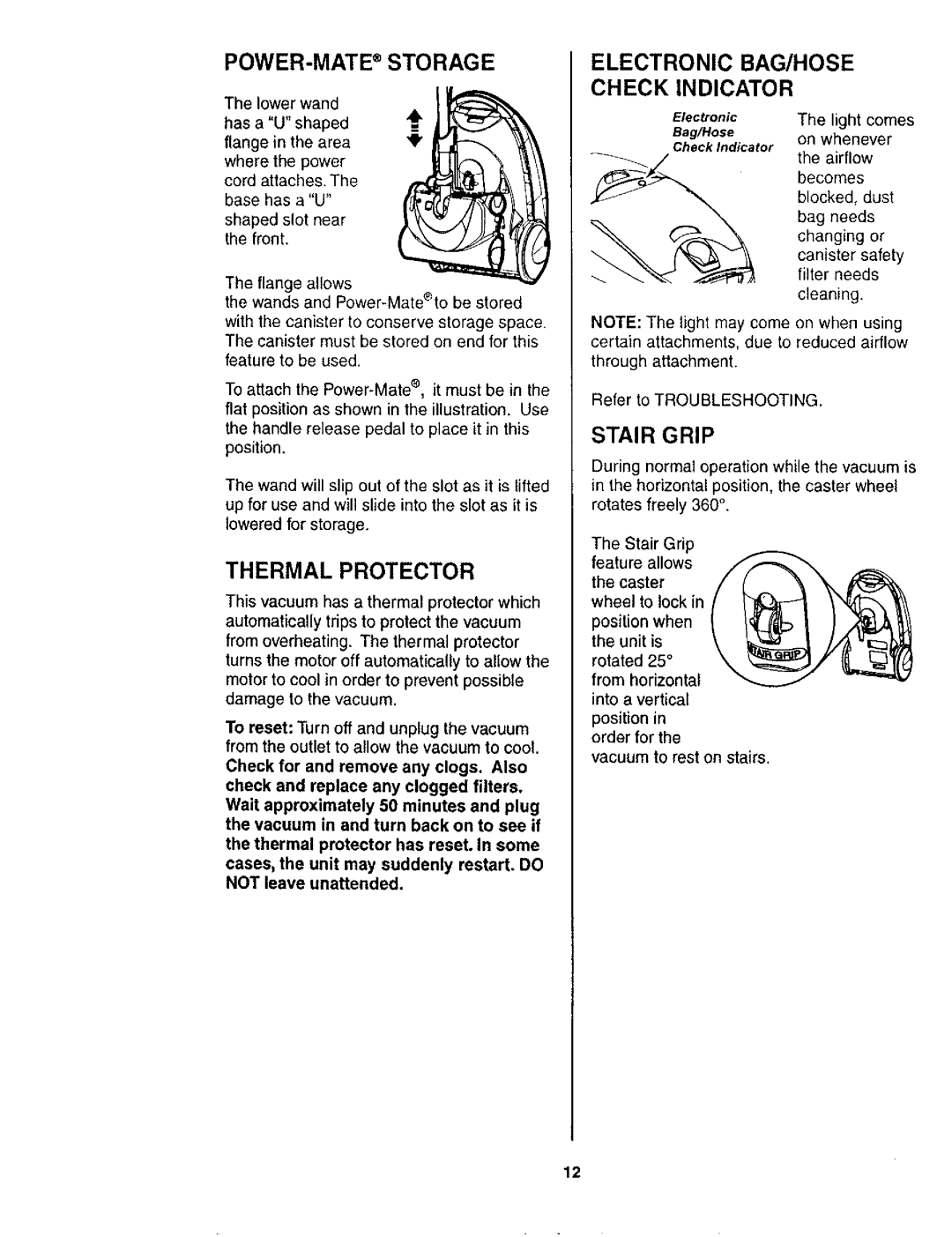 Kenmore 116.24614 owner manual POWER-MATE Storage, Thermal Protector 