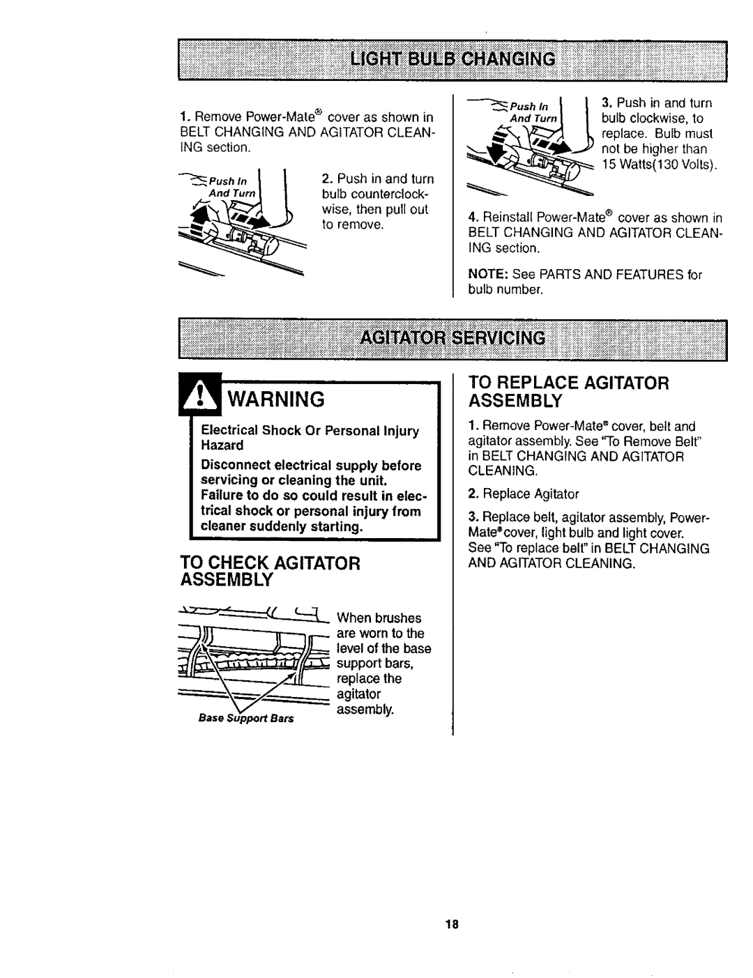 Kenmore 116.24614 To Check Agitator Assembly, To Replace Agitator Assembly, Electrical Shock Or Personal Injury 