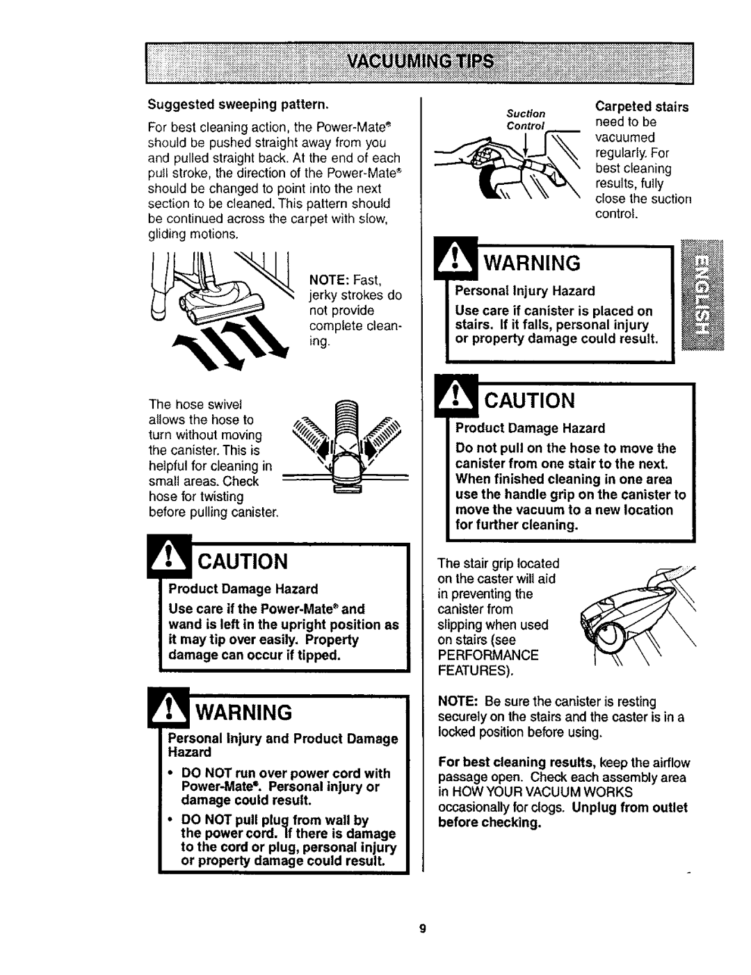 Kenmore 116.24614 owner manual Suggested sweeping pattern, Carpeted Stairs 