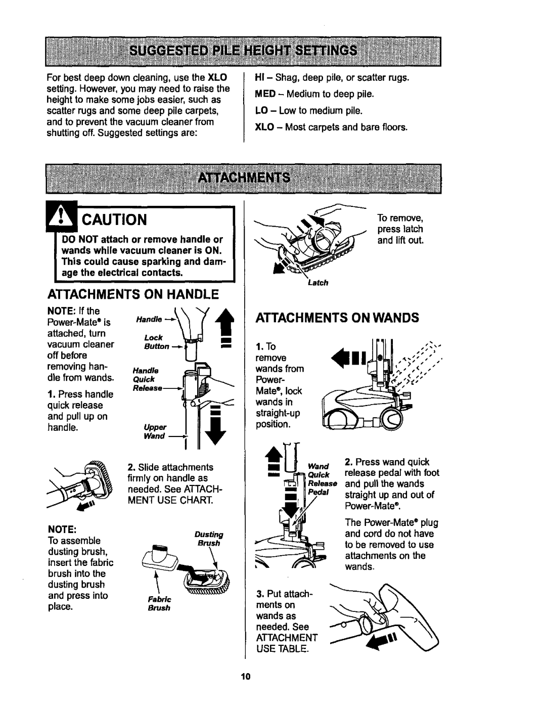 Kenmore 116.25512, 116.25513 owner manual Attachments on Handle, Attachments on Wands 