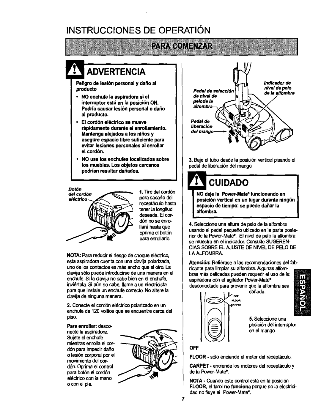 Kenmore 116.25512, 116.25513 owner manual Pedal de selecci6n Indicadorde Nivel depelo De nivel de 