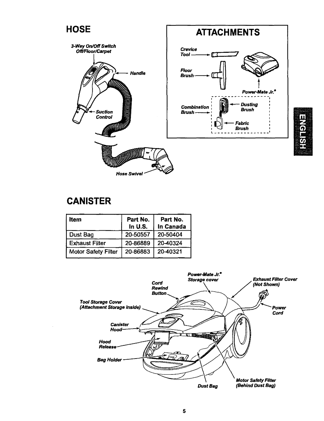 Kenmore 116.25513, 116.25512 owner manual Hoseattachments, Canister 