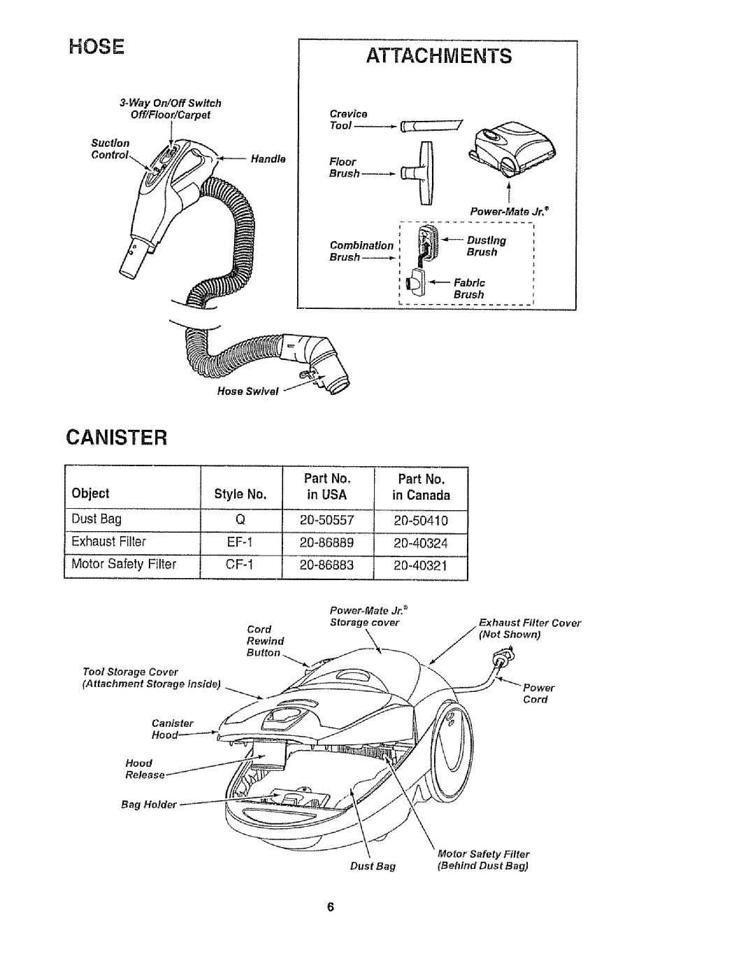 Kenmore 116.25812 owner manual Hoseattachments, Canister, Exhaust Filter, CF-1 