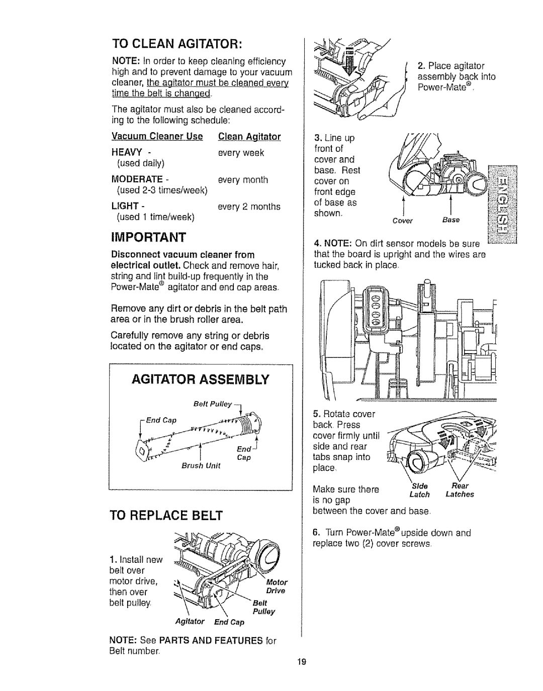 Kenmore 116.25812 owner manual Agitator Assembly, To Clean Agitator, To Replace Belt, Heavy 