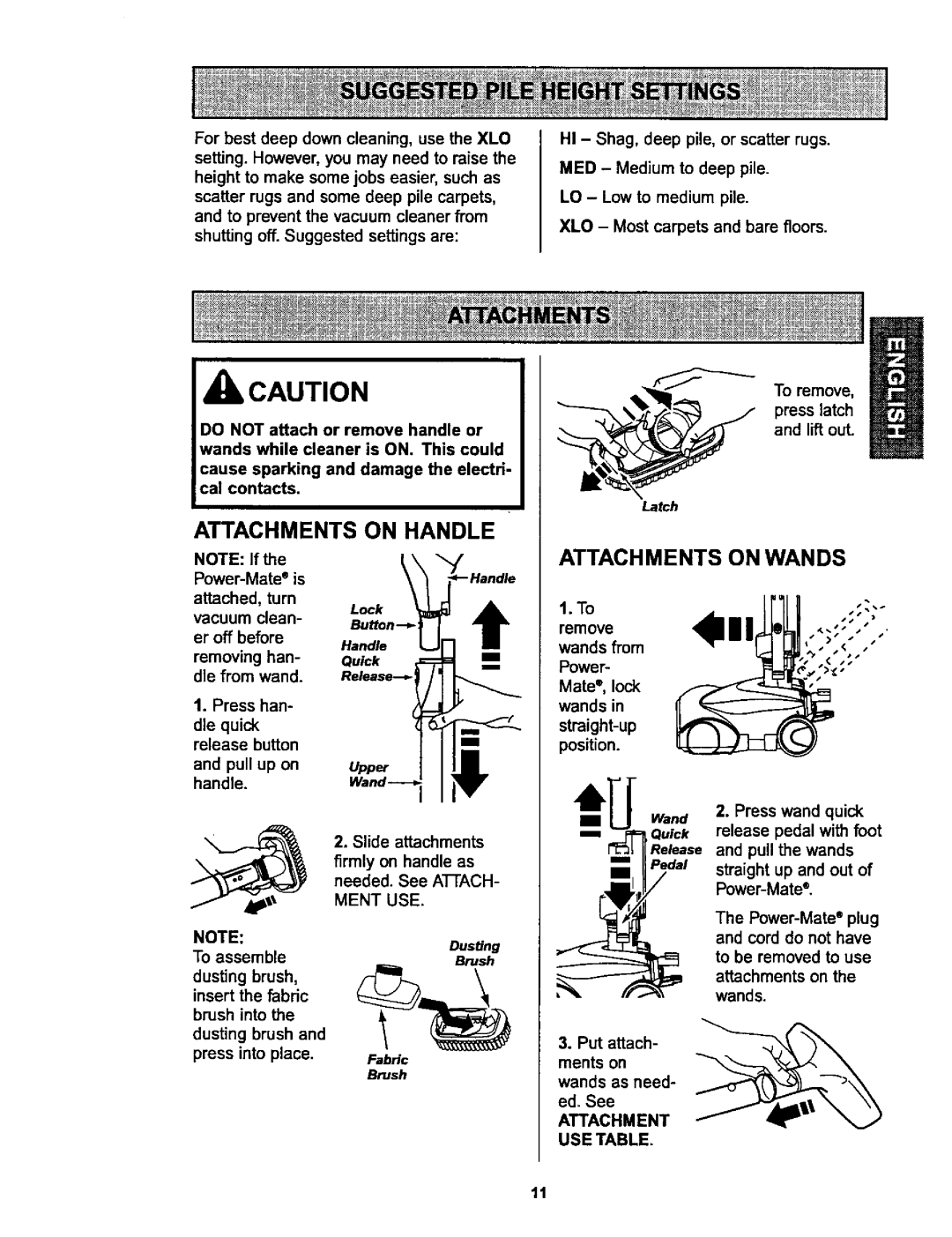 Kenmore 116.25915, 116.25914 owner manual Attachments on Handle, Attachments on Wands 