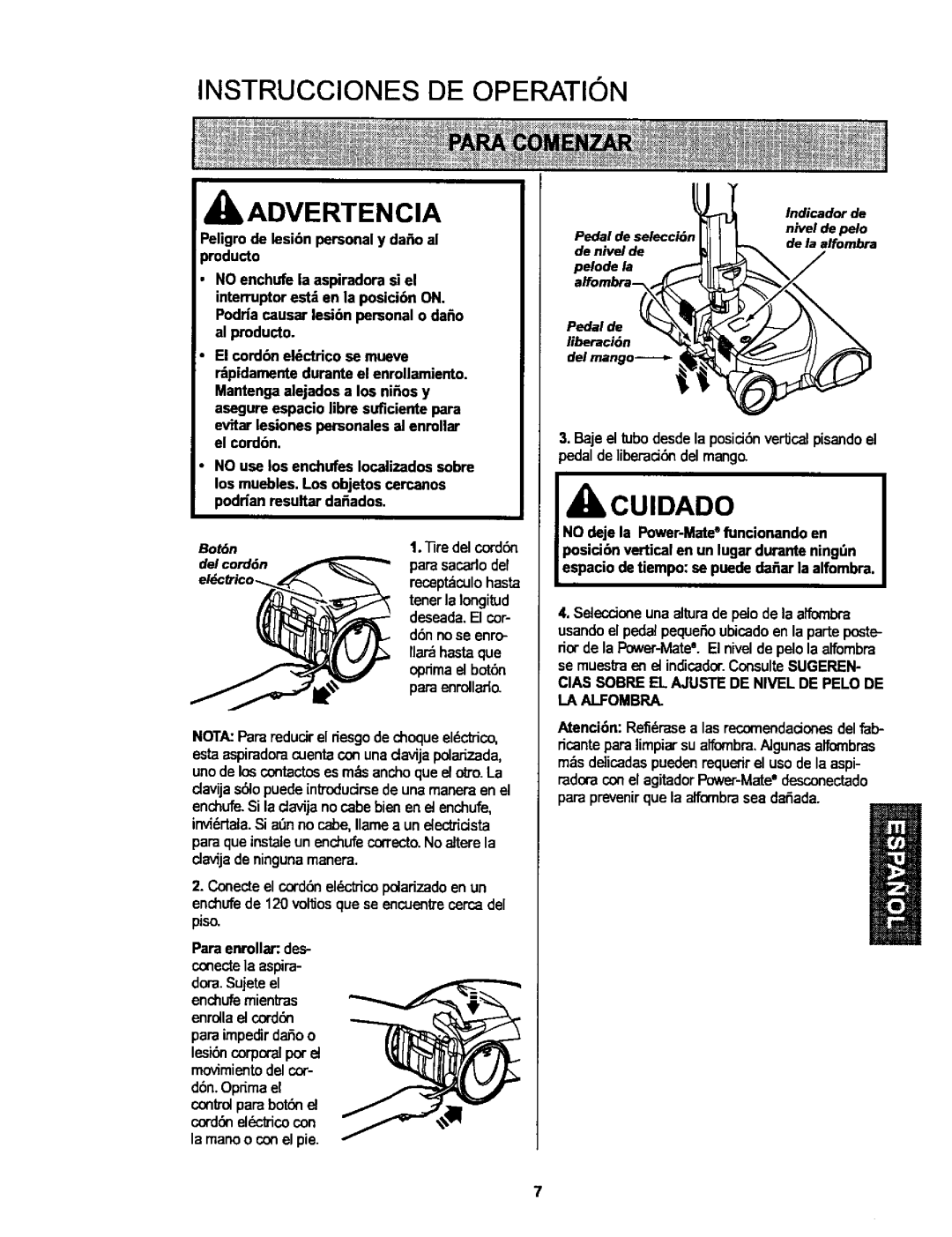 Kenmore 116.25915 Peligro de lesi6n personal y dao al, Roducto, Bot6n, Para sacado del, Tenerla Iongitud, Deseada.El cor 