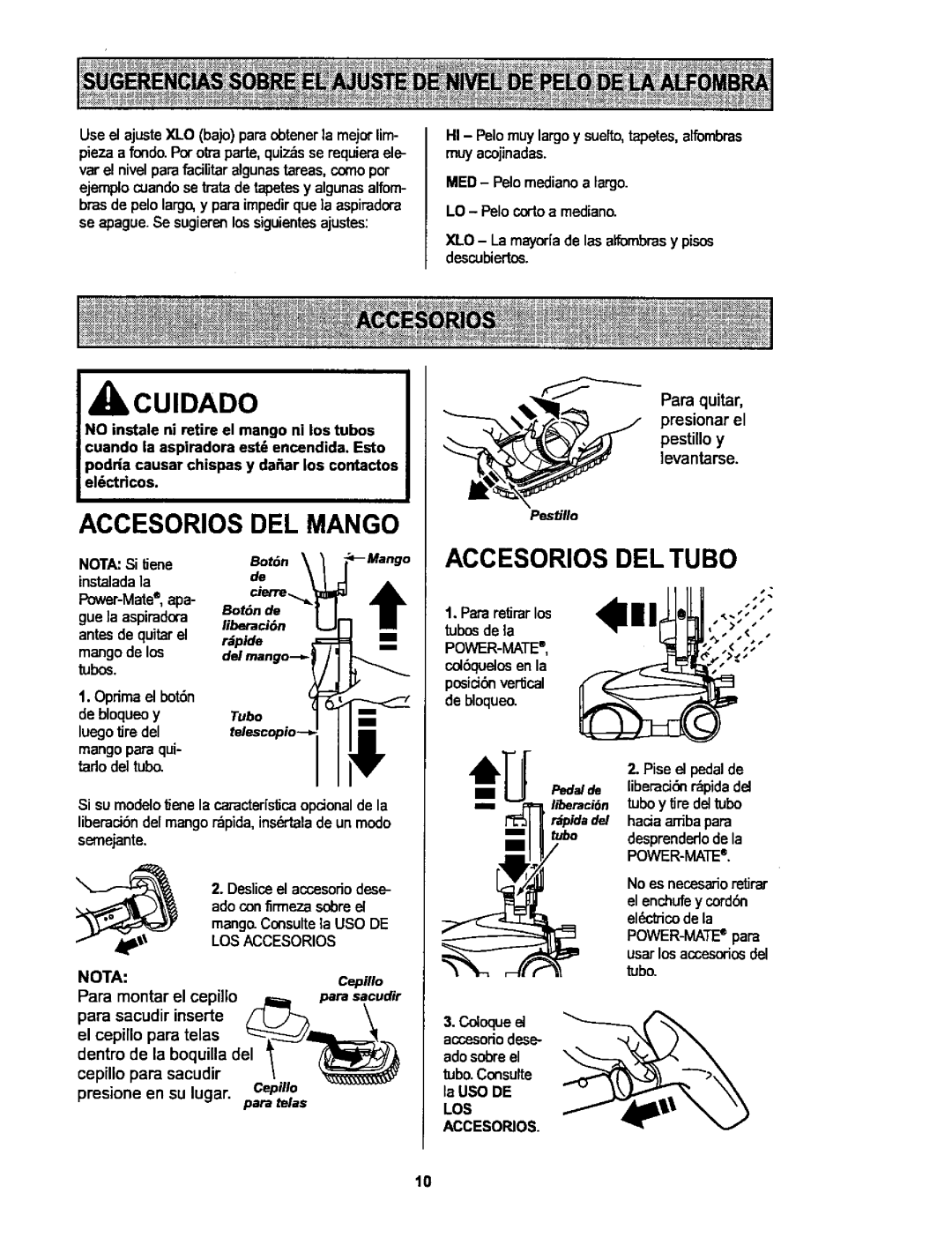 Kenmore 116.25914, 116.25915 owner manual Accesorios DEL Mango, Accesorios DEL Tubo 