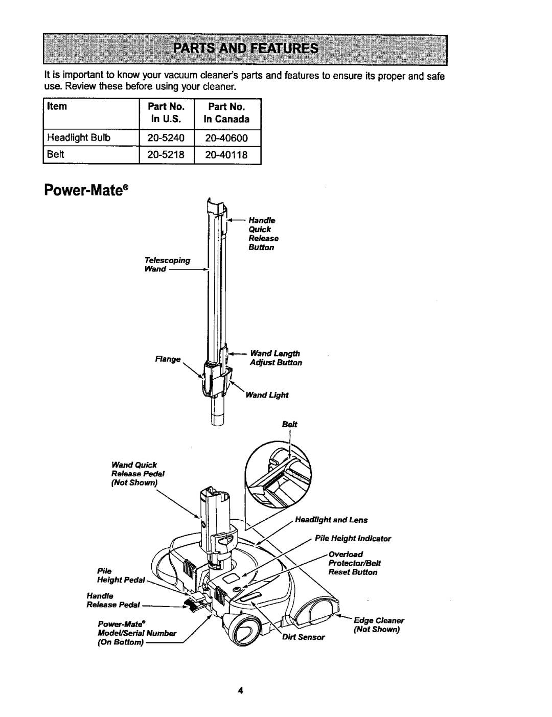 Kenmore 116.25914, 116.25915 owner manual Power-Mate, On Bottom 