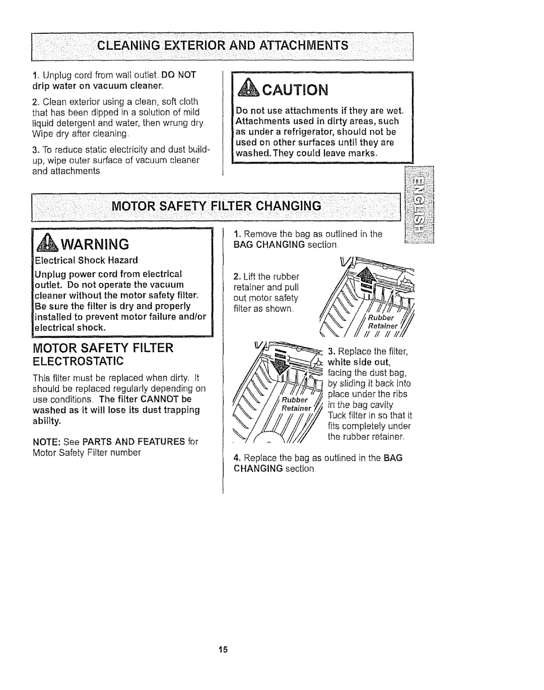 Kenmore 116.27514, 116.27515 owner manual Ak Warn in G, Motor Safety Filter 