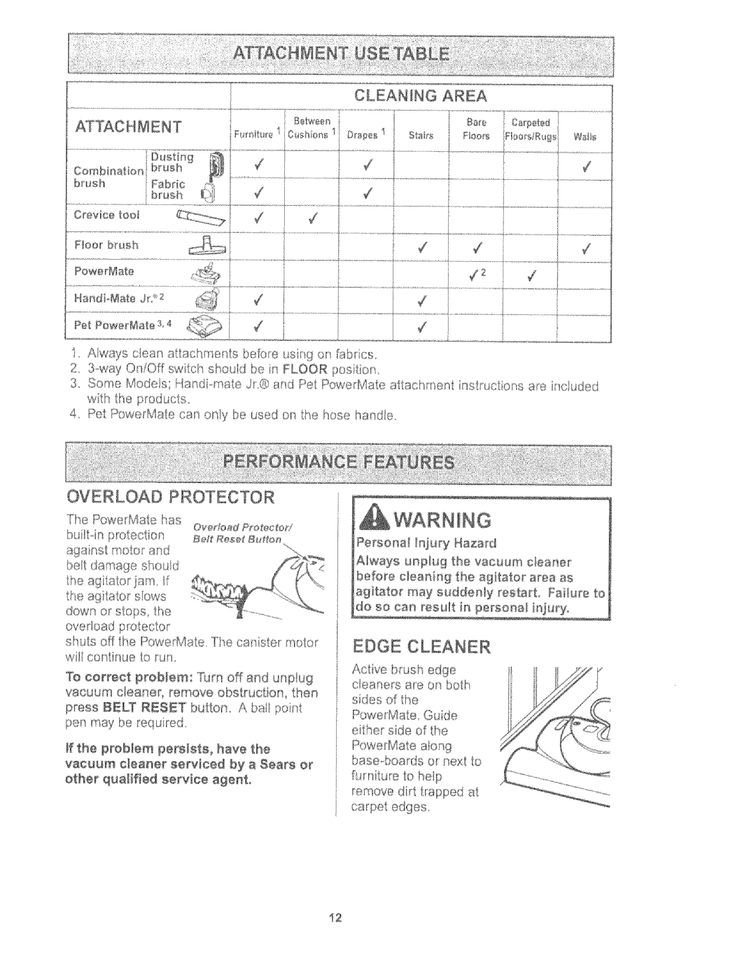 Kenmore 116.27615, 116.27614 owner manual Edge Cleaner 