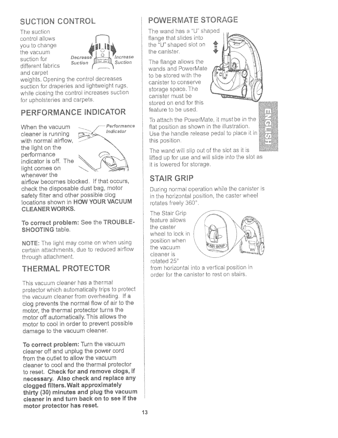 Kenmore 116.27614, 116.27615 owner manual Suction Control, Ermate Storage 