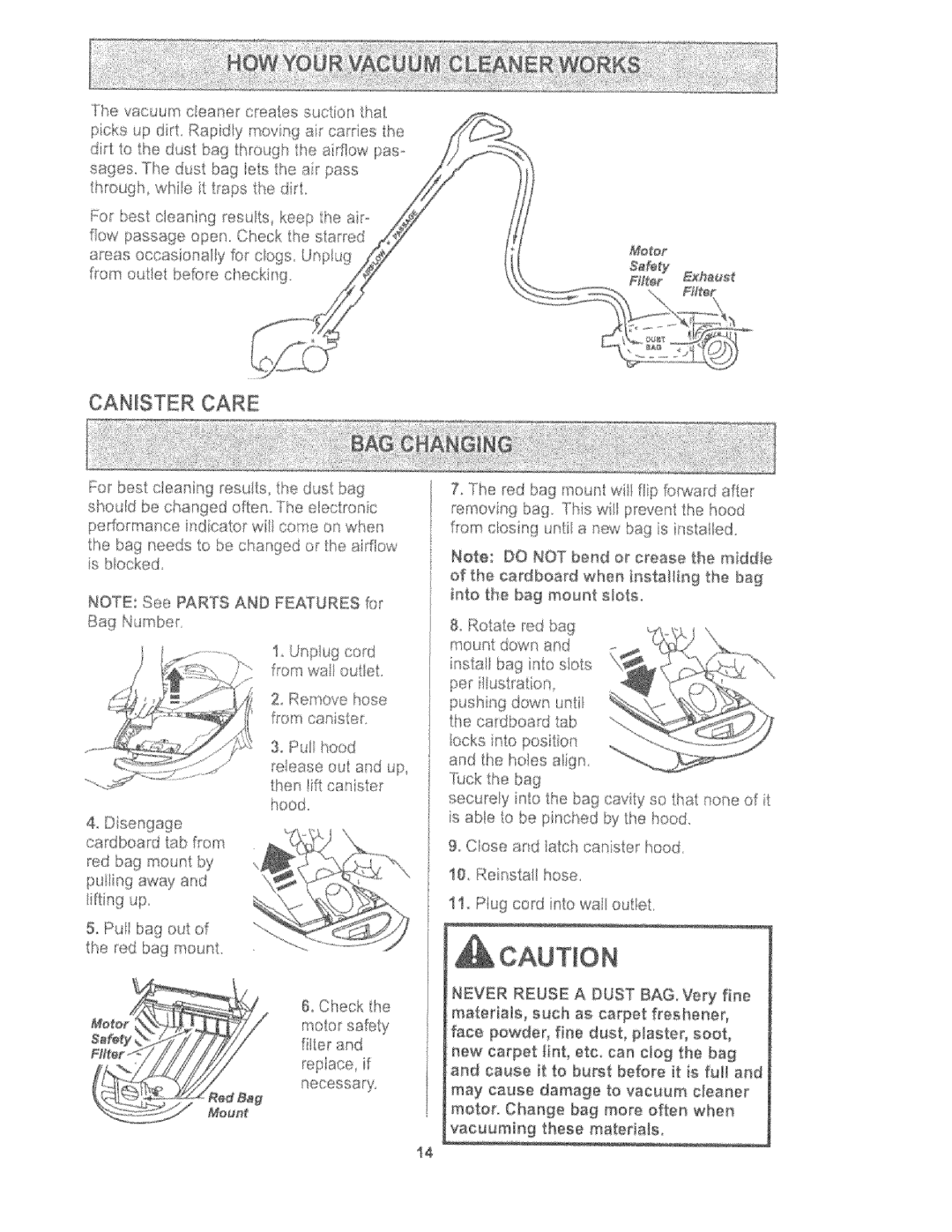 Kenmore 116.27615, 116.27614 owner manual Canister Care, Rep ace if 