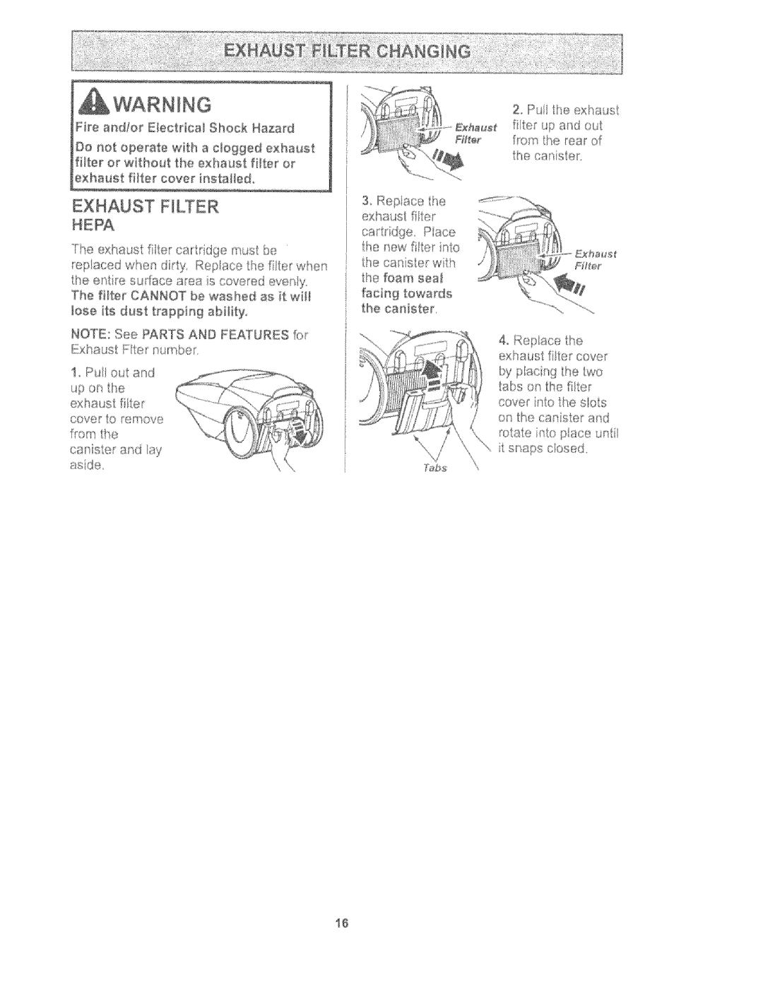 Kenmore 116.27615, 116.27614 owner manual Exhaust Nlter, y 