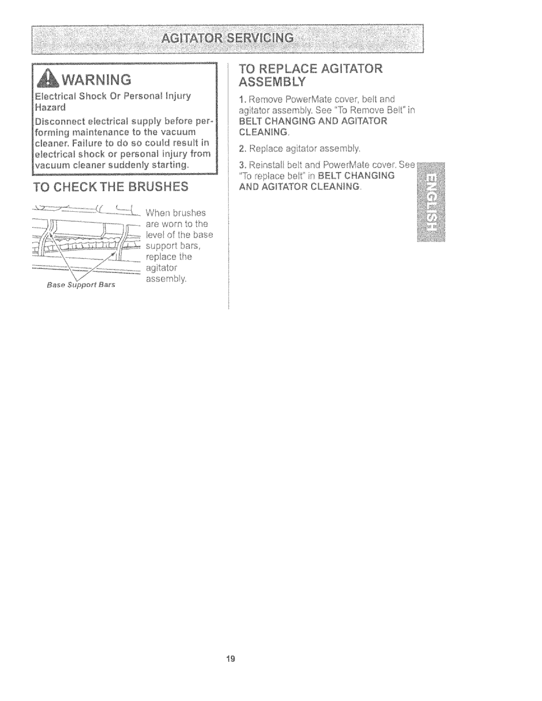 Kenmore 116.27614, 116.27615 owner manual To Check the Brushes, To Replace Agitator 