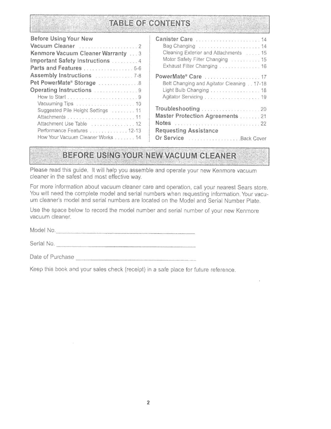 Kenmore 116.27615, 116.27614 owner manual Vacuumn tps, Mode No, Fformat 