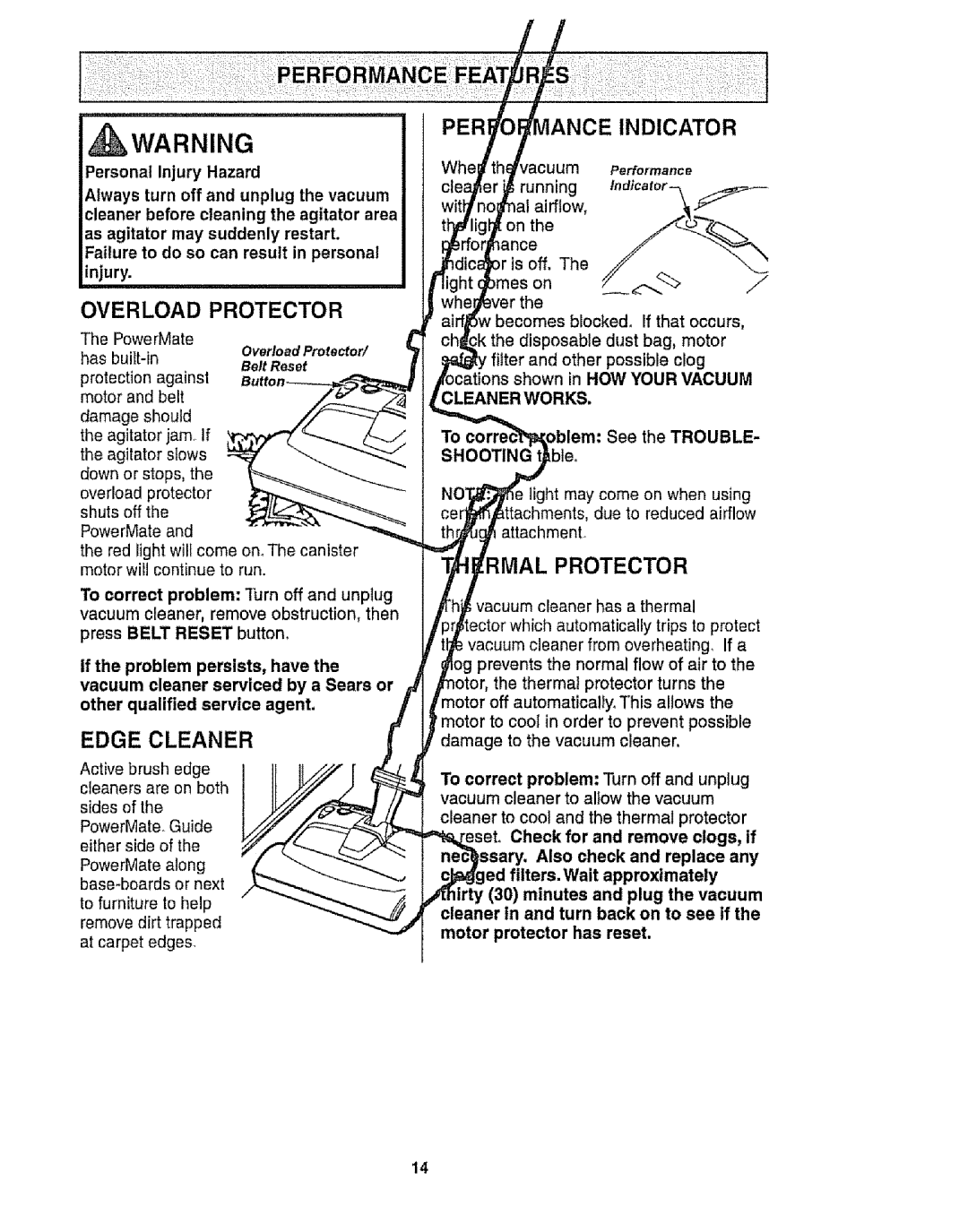 Kenmore 116.28015, 116.28014 owner manual Perindicator, Lble, See the Trouble 