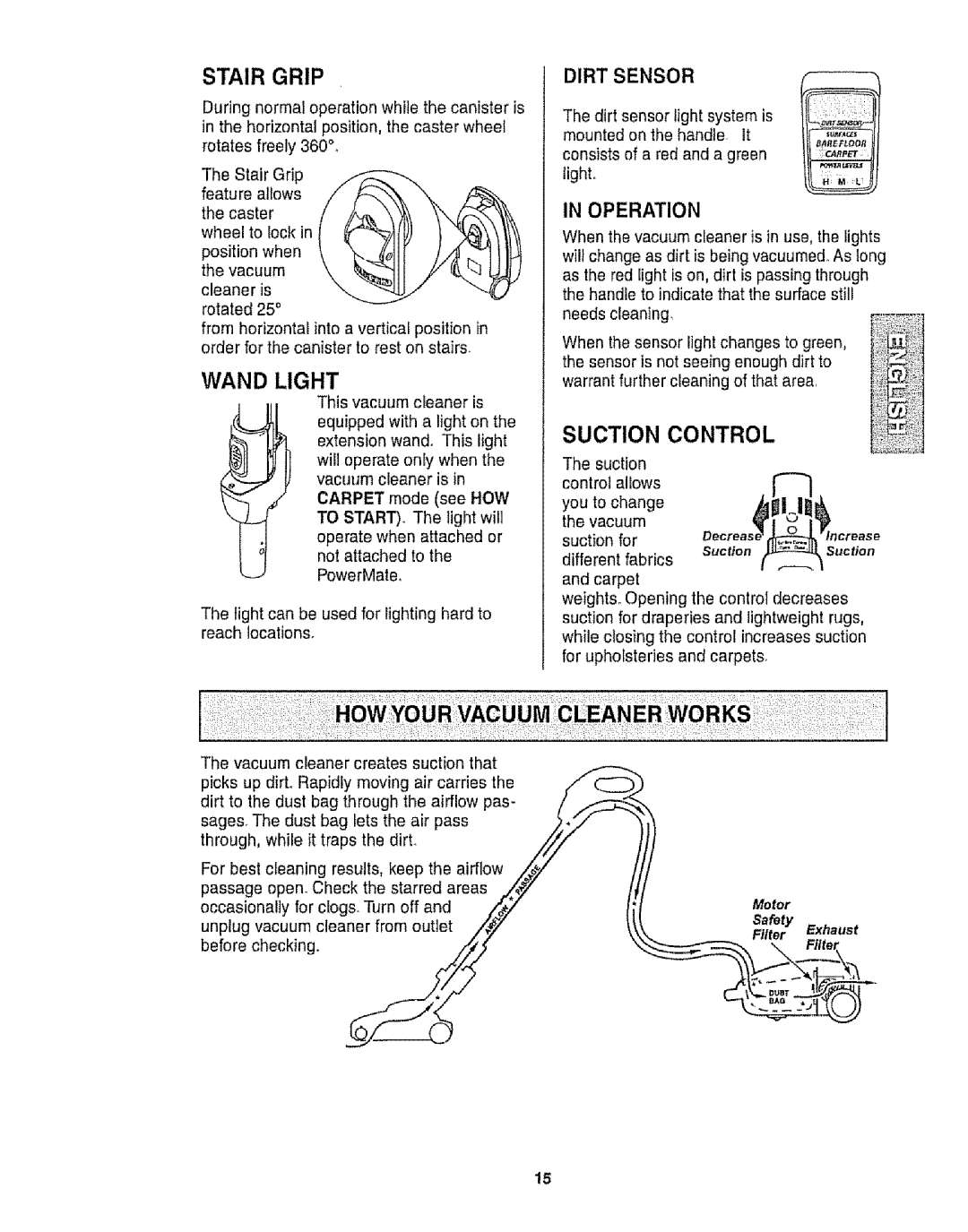 Kenmore 116.28014, 116.28015 owner manual Light can be used for lighting hard to reach locations, Filter 