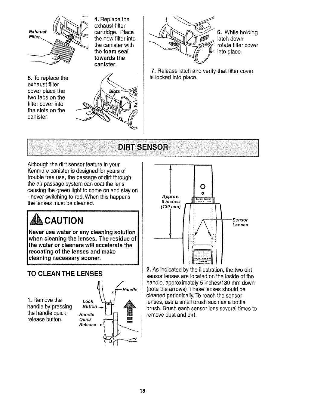 Kenmore 116.28015, 116.28014 owner manual To Clean the Lenses 